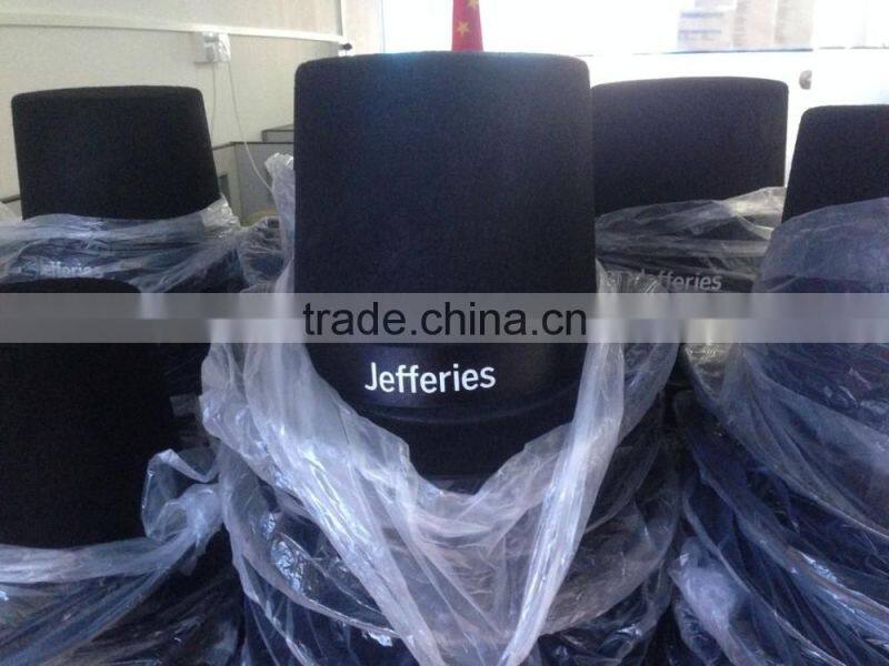 Fashion black round top hat with custom printing logo ribbon