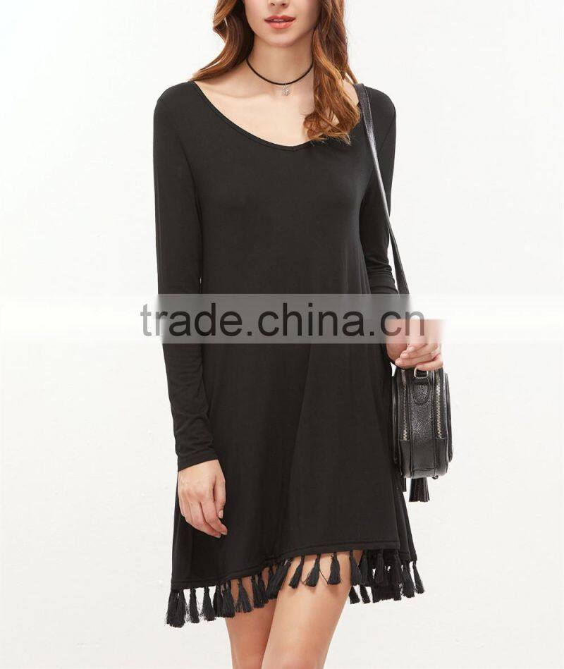 Women Clothing Autumn Long Sleeve Mini A Line Slim Party Sexy Clubwear Black V Neck Tshirt Dresses