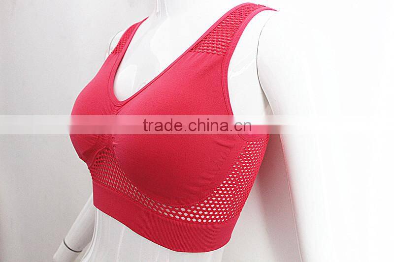 Fitness v-neck sports bra with fishmesh hole