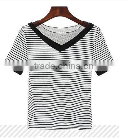 high fashion stripe with grenadine T shirt for woman hot sale 2017
