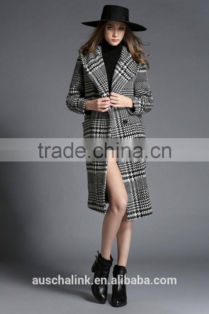 auschalink outdoor fashion women tweed hoodie coats plaid design