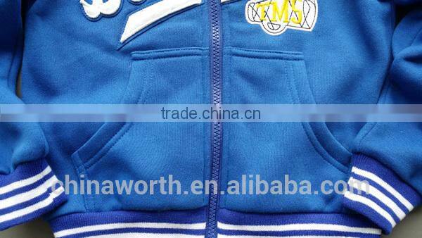 factory price handsome blue color full zip patterns hooded sweatshirt