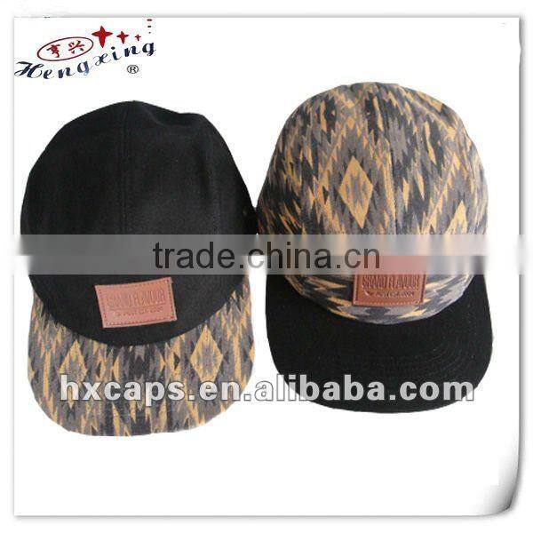 Custom printed flat brim 5 panel hat aztec print hat