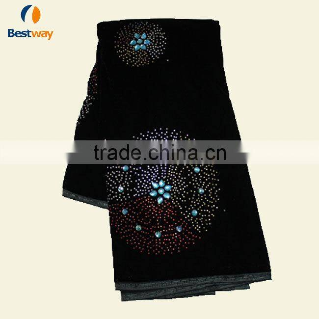 Fashionable design black color swiss velvet lace wholesalers with stones