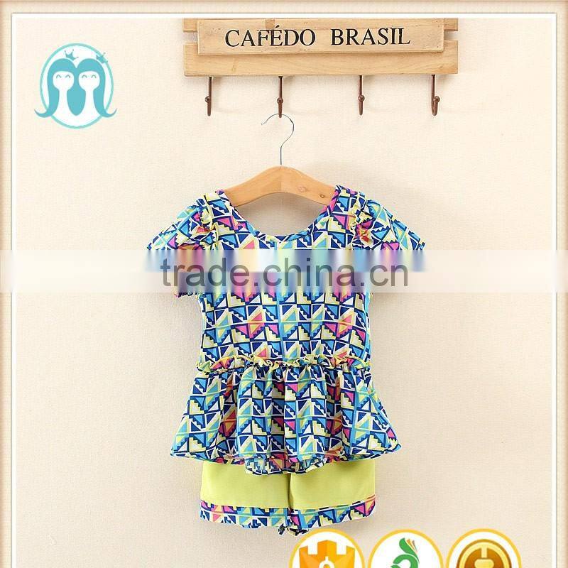 2017 Newest Style Cheap Short Sleeve Cute Blue Baby Girls Suits summer girls dress 2 piece t-shirt and pants 2-7 years old