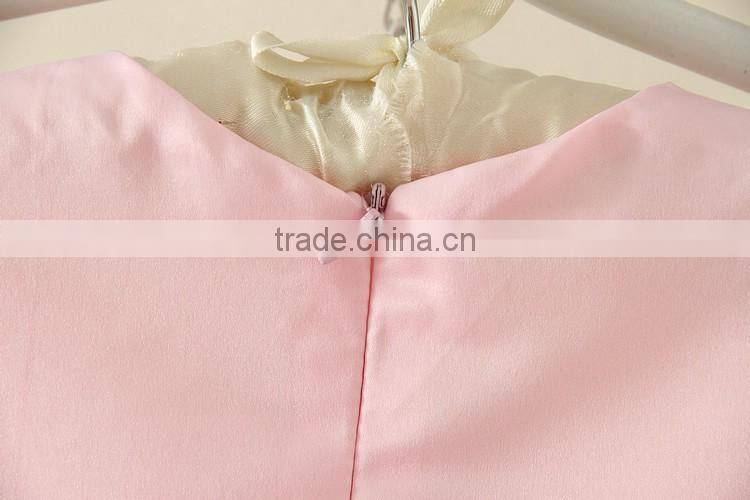 2017 Vietnam Summer simple baby frock design Pink short sleeves Bow-knot Sweet birthday party dresses Turkish clothes