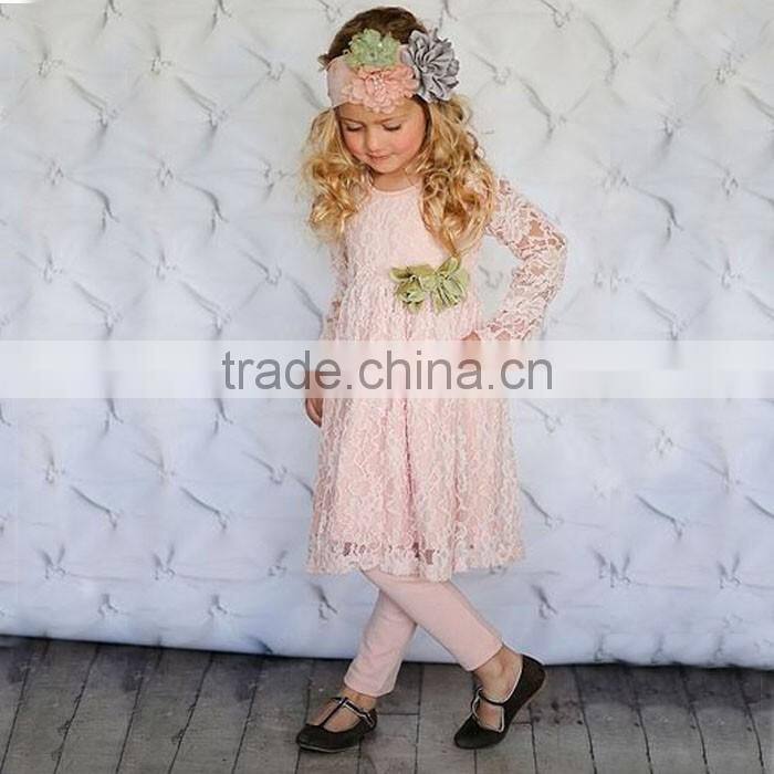 2PCS 100% Combed Cotton Girls Ruffle Giggle Moon Remake Outfits Pink Lace Long Maxi Dress