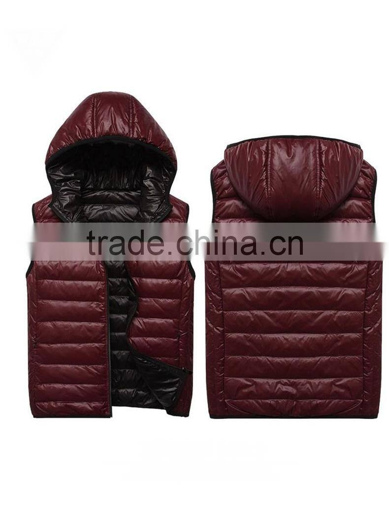 Popular Lightweight Fake Down Reversible Vest For Man With Hood
