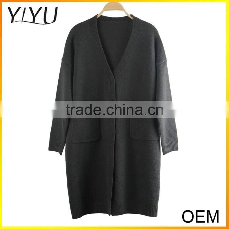 Clearance cheap women winter grey plus size v-neck long pocket cardigan sweater