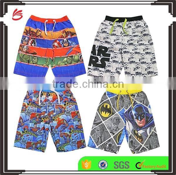 Kids Funny Boutique Clothing with Cartton Super Hero Printing on Boys Super Hero Swimming Shorts