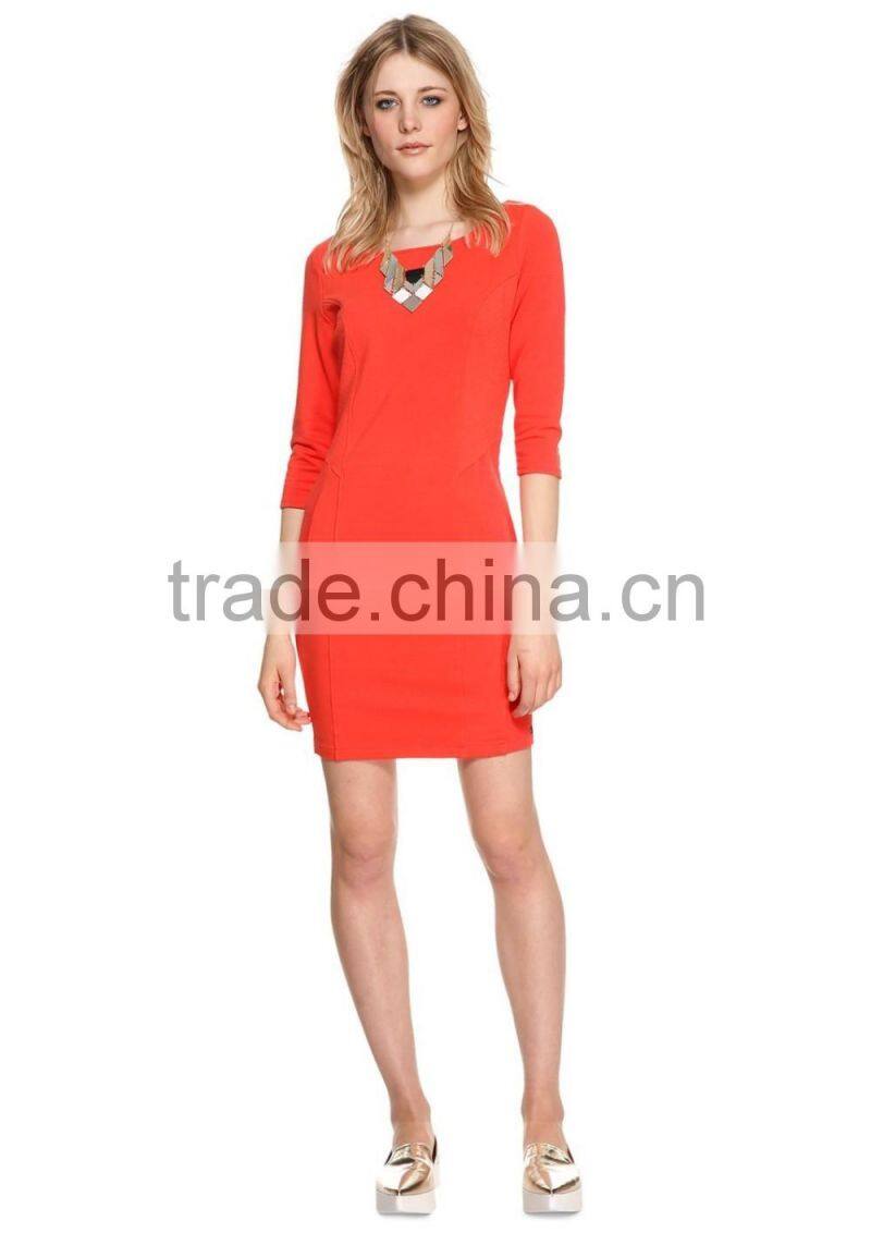 Ladies orange bright color 3/4 sleeve wrap dress