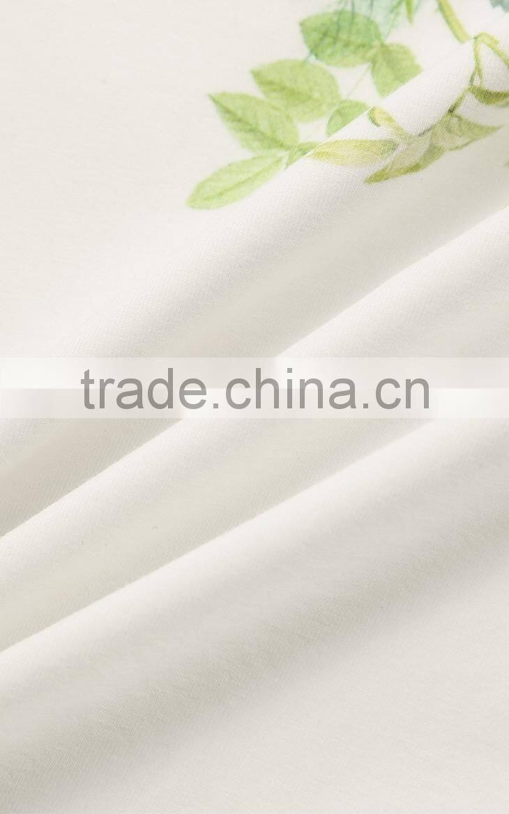 Girls 95% cotton 5%spandex skinny short sleeve flower printing white tee