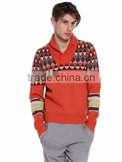 Korea style orange pattern lapel wool man sweater