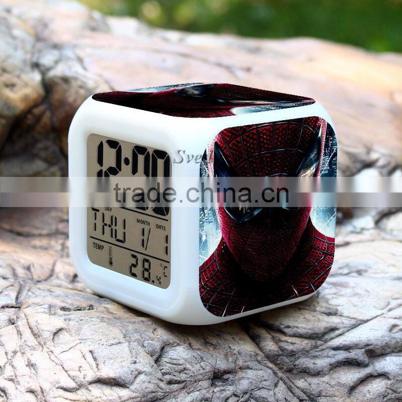 (Low price)2015 Hot Spiderman LED Alarm Clock,glowing led color change digital alarm clock, Spider man Digital Alarm Clock