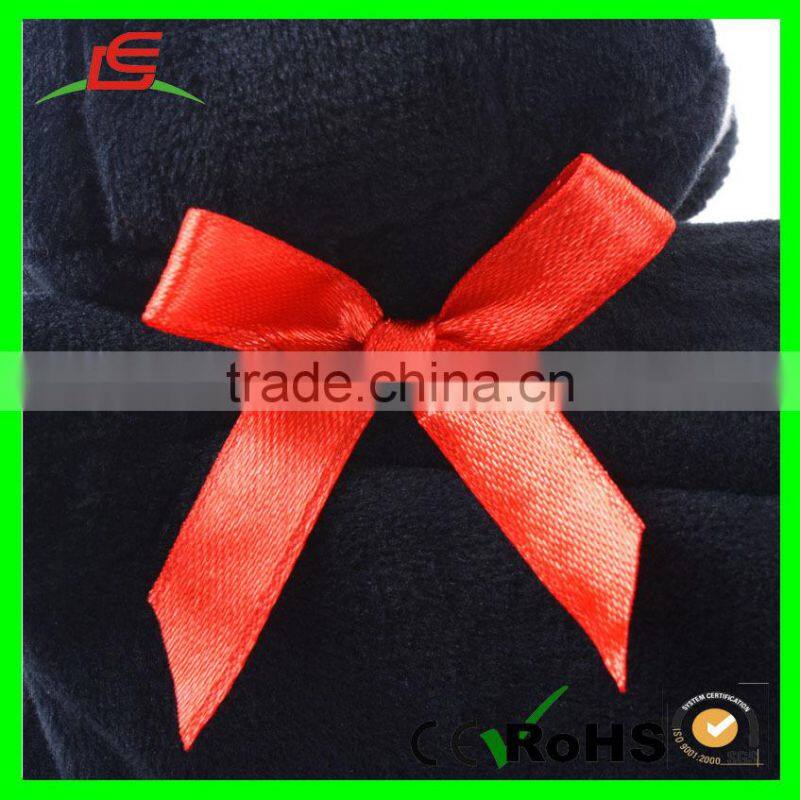 E477 Black Super Soft Velboa Cat with Bow Plush Pencil Case