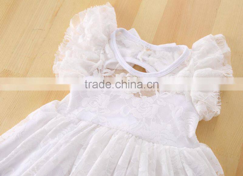 Top quality flutter sleeve flower baby lace dress girls maxi M6102001
