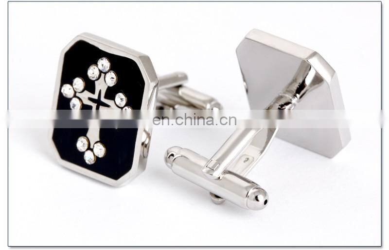 Jewel Encrusted Cross Symbol Men Shirt Silver Jewelry Cufflinks