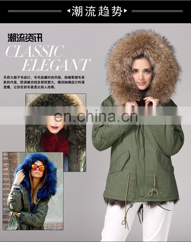Italy Designer Army Real Fox Fur Parka 2016 Women Jackets With Natural Fur Collar