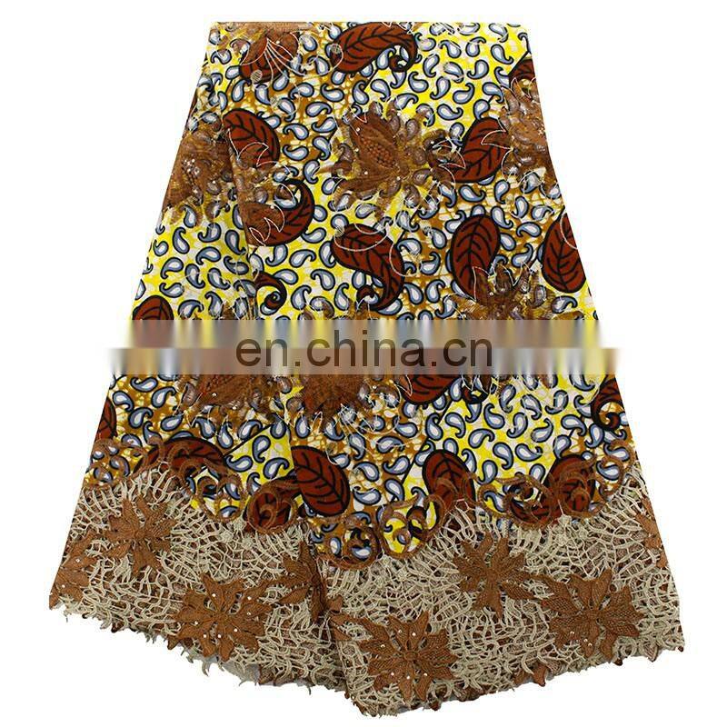 2016 fashionbale african ankara mixed with french net lace for women