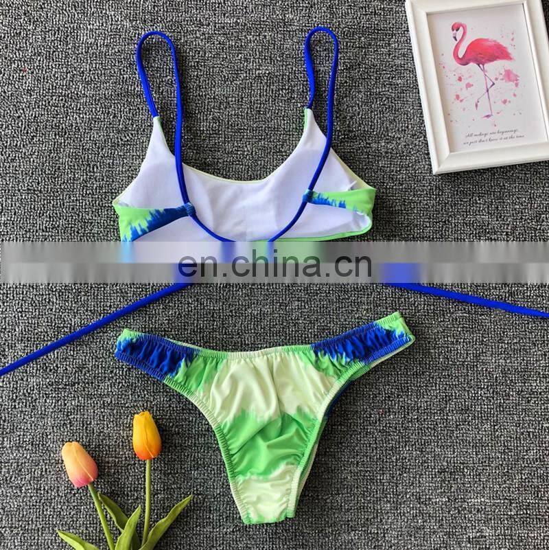 Micro bikini thong sexy swimsuit print triangle bikini tied dye swimwear strappy swimsuits neon green print bikinis 2019 women