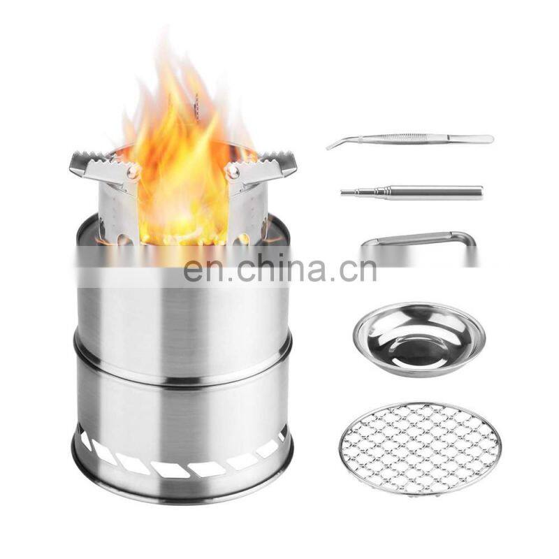 Portable Wooden Stove Wood Carburettor Folding and Windproof Stainless Steel for Camping, BBQ, Picnic, Outdoor Backpacking