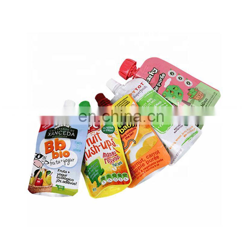 Custom printed stand up pouch BPA free food spout pouches with childproof cap