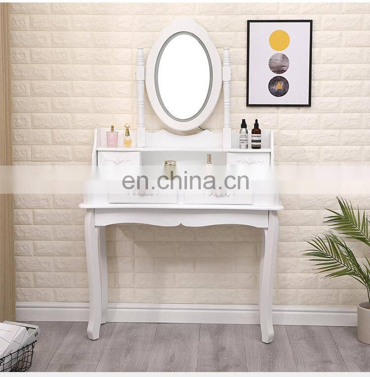 White 4 drawers touch dimmer led mirror dressing table with lighted mirror