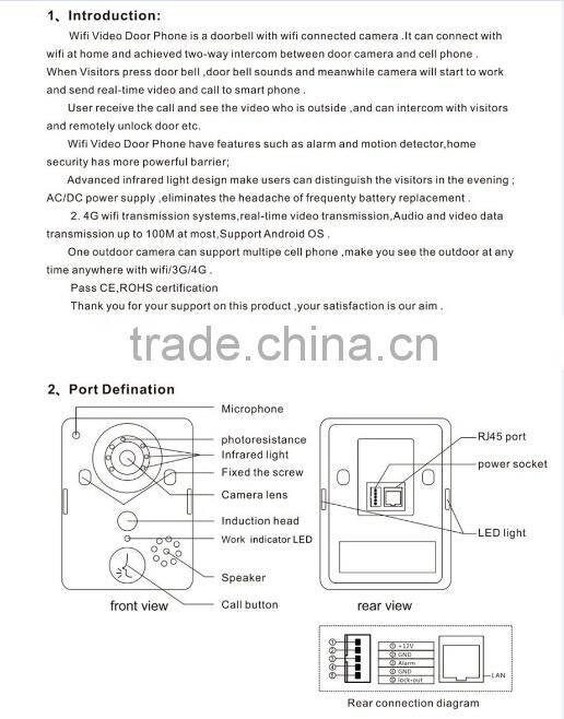 New arrival Wireless wifi video door phone with Real-time Monitor,Video Intercom and Remote Control via app for Android/IOS