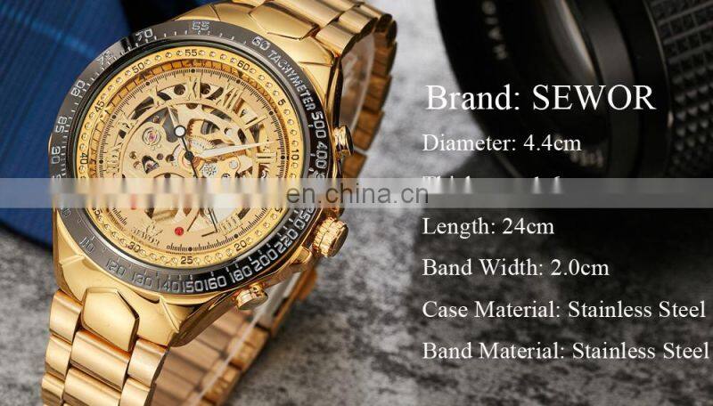 SEWOR luxury brand male mechanical automatic clock watch transparent skeleton waterproof men watches