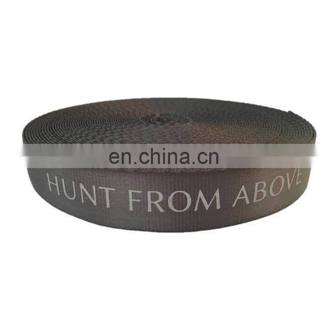 Eco-friendly 25-50mm logo custom black silk-screed printed polyester /nylon webbing tape strap ribbon for outdoor garment
