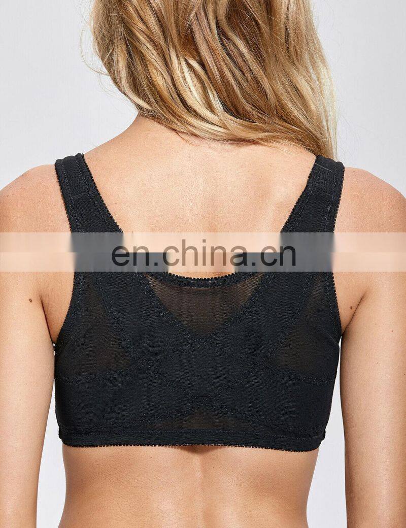 High impact Women's Front Closure Wireless Back Support Full Coverage Bra Sports bra