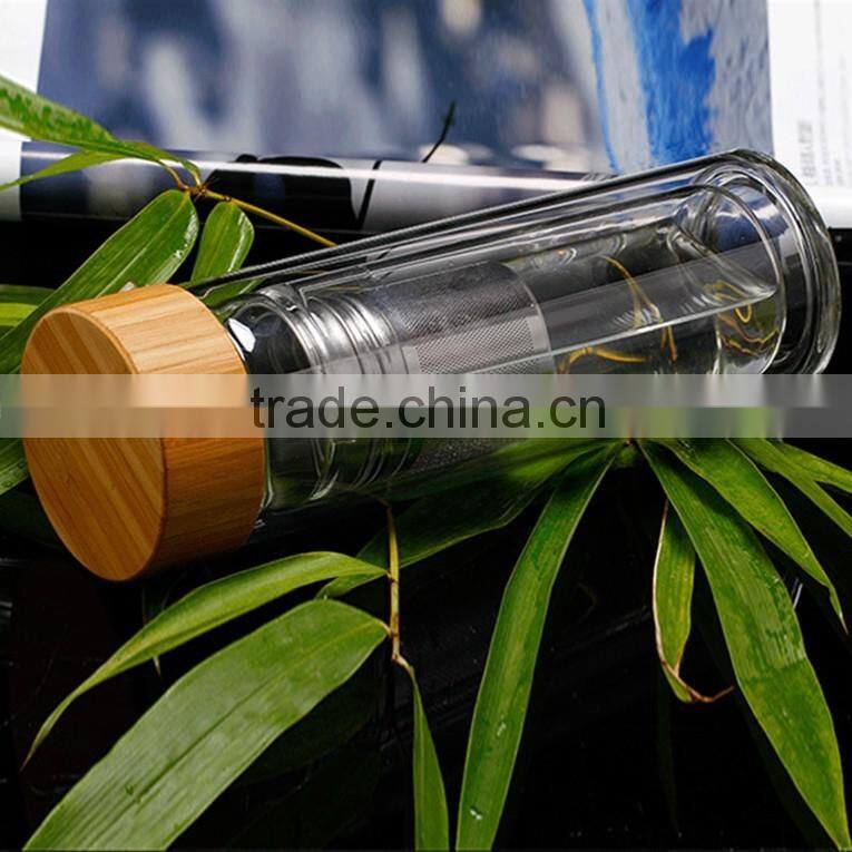 Tea infuser glass drinking bottles with lids