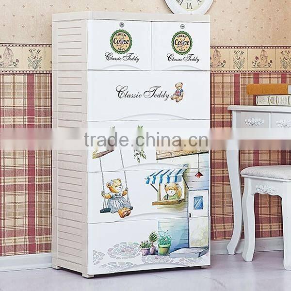 cartoon design 4-layer Plastic Storage Drawer Cabinet with Two Locks