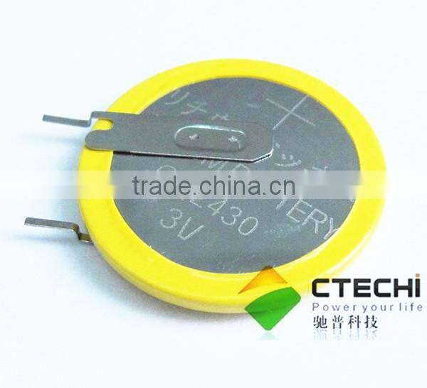 3V lithium battery CR2430 button cell with solder tags lithium battery