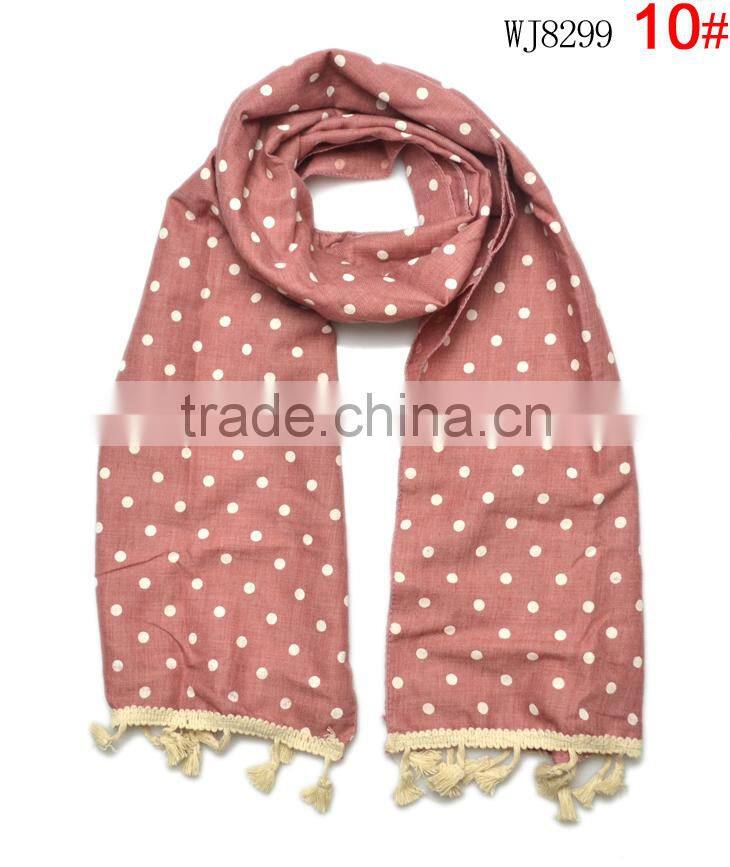 Wholesale Latest Polka Dot Printed Cotton Linen Children Girls Scarf With Tassels