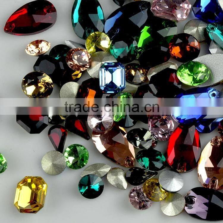 Fashional fancy glass rhinestone, colours glass stones with setting for wedding dress
