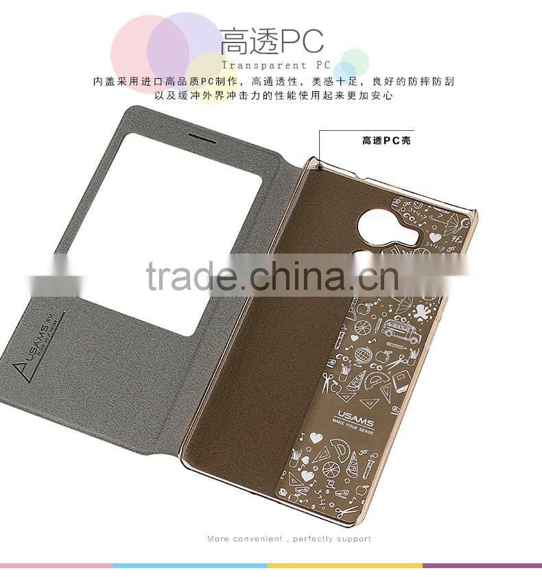 USAMS Muge Series PU Leather Cover Case for Huawei Mate 8 Hard PC Rubber Flip Leather Case with View Window MT-5338