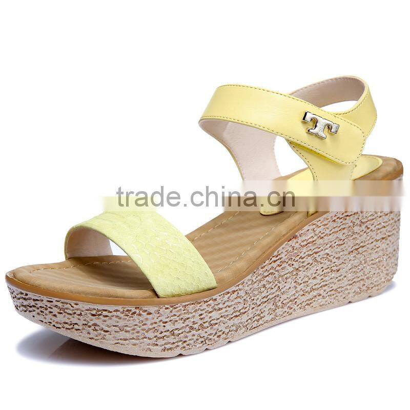 latest design open toe mid heel wedge sandals