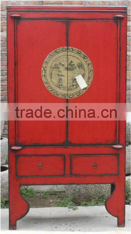 Chinese antique red wedding shanxi wardrobe cabinet