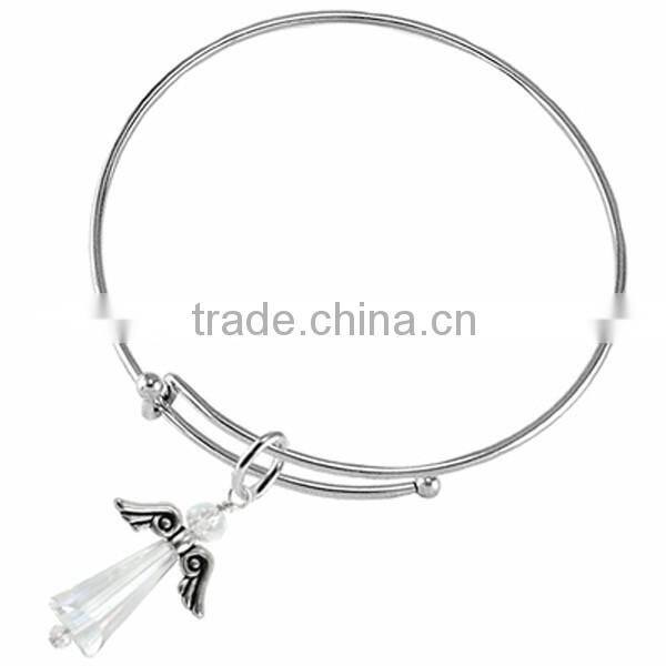 Silver Tone Winged And Genuine Aurora Borealis Crystal Angel Charm Chain Link Bracelet