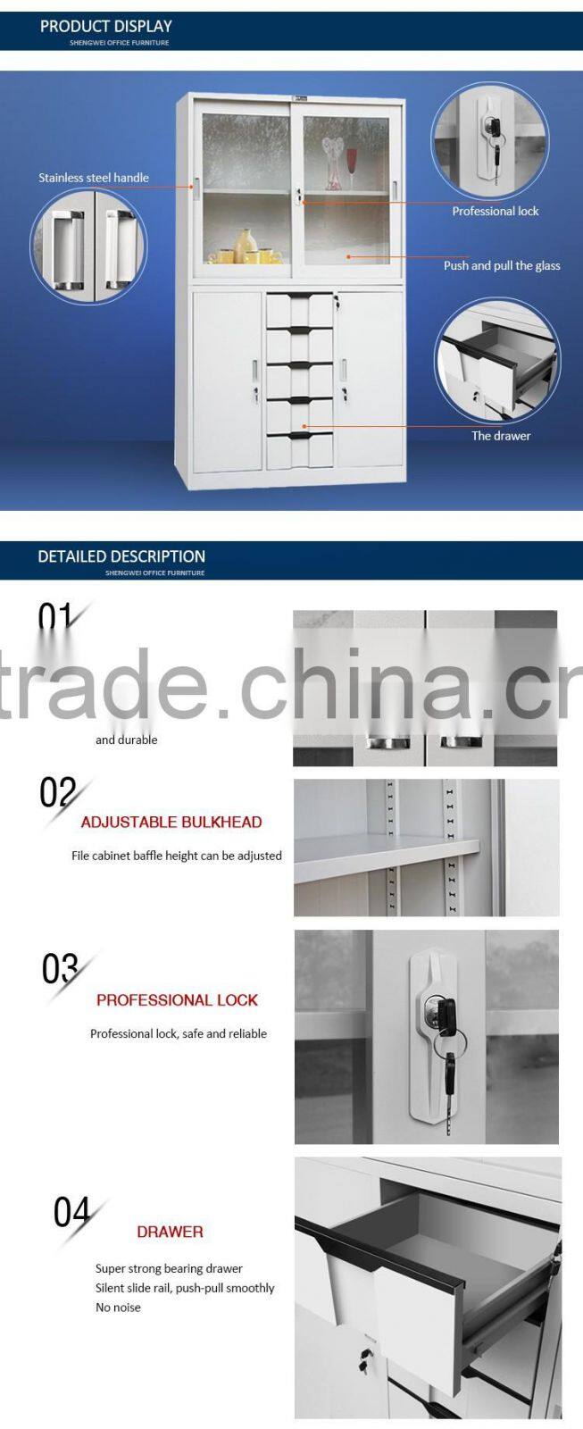 Online office metal cabinet glass door book almirah