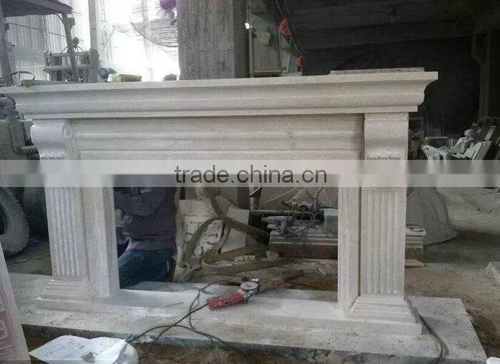 Yellow Marble Carved Pillar Fireplace Decoration