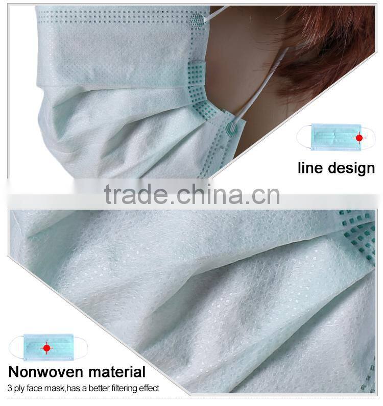 disposable non woven green face mask with earloops