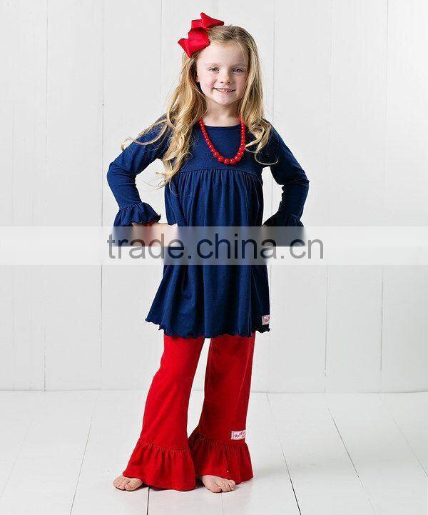 Fashion Little girls ruffle tunic top children fancy tunic top with matching ruffle pants