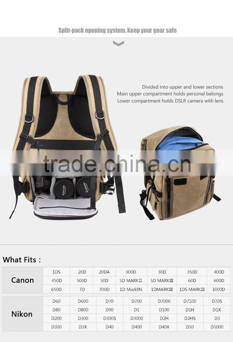 High Quality Durable Canvas Backpack Army Green Rucksack Bag for Camera Laptop