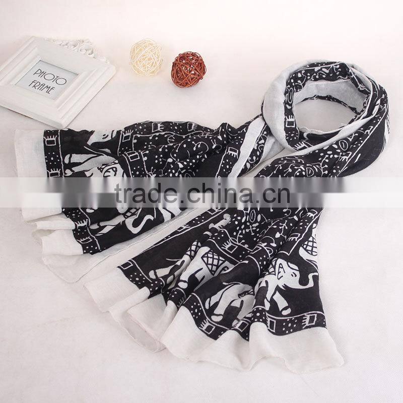New product high quality digital print custom design cotton scarf elephant pattern WJ-644