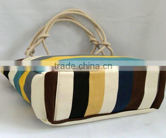 2014 latest design canvas lady bag striped handbags