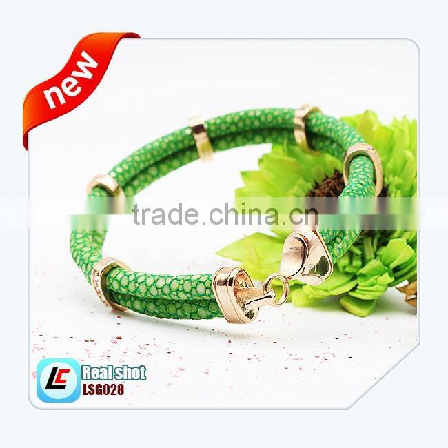 green genuine sting ray bracelet for women
