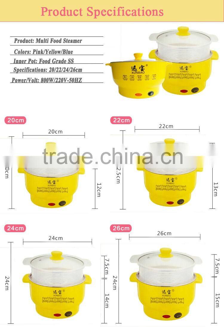 Colorful Small Kitchen Cookwares Food Steam Water Cooker With Glass Lid