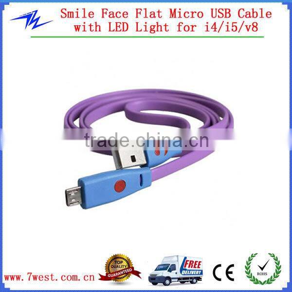 LED Light Flat Micro USB Data Sync Charger Charging Cable For Smart Phone